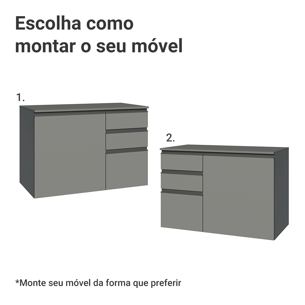 Gabinete Suspenso para Banheiro 100cm 1 Porta 3 Gavetas Cinza Nice Madesa 03