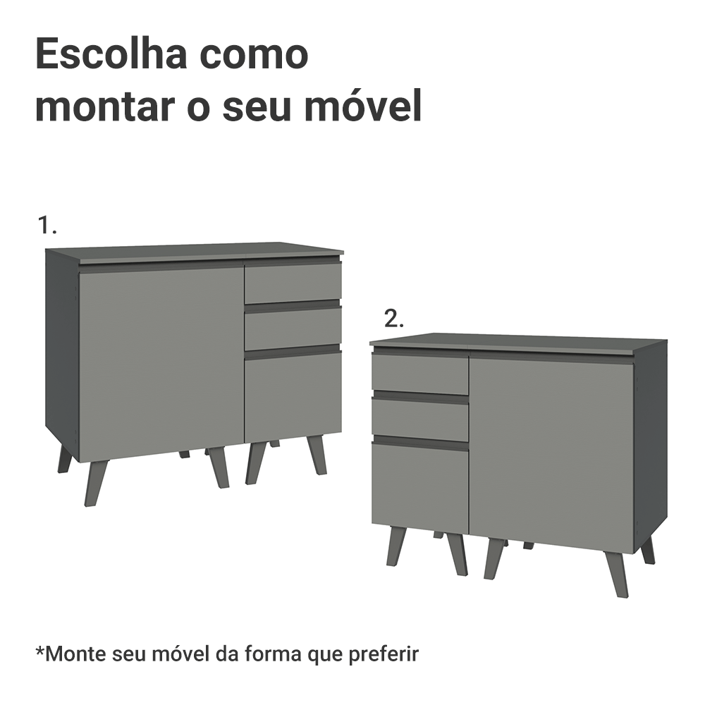 Gabinete para Banheiro 100cm 1 Porta 3 Gavetas Cinza Nice Madesa 04