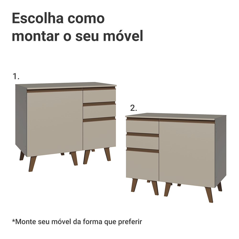 Gabinete para Banheiro 100cm 1 Porta 3 Gavetas Crema Nice Madesa 04