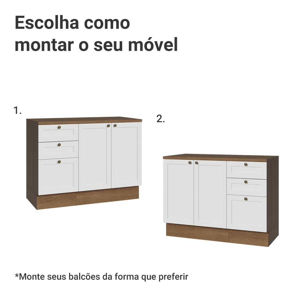 Conjunto Gabinete para Banheiro 110cm 3 Gavetas 3 Portas Rustic/Branco Vik Madesa 01
