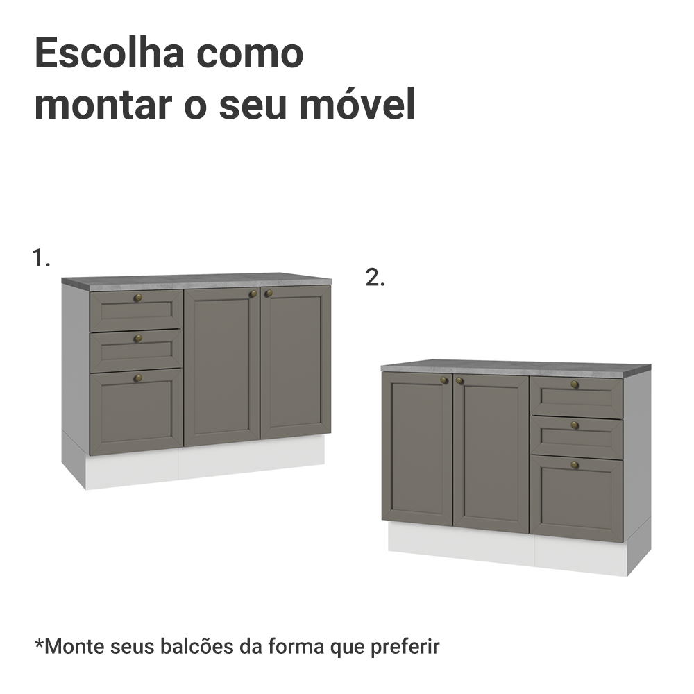 Conjunto Gabinete para Banheiro 110cm 3 Gavetas 3 Portas Branco/Cinza Vik Madesa 01