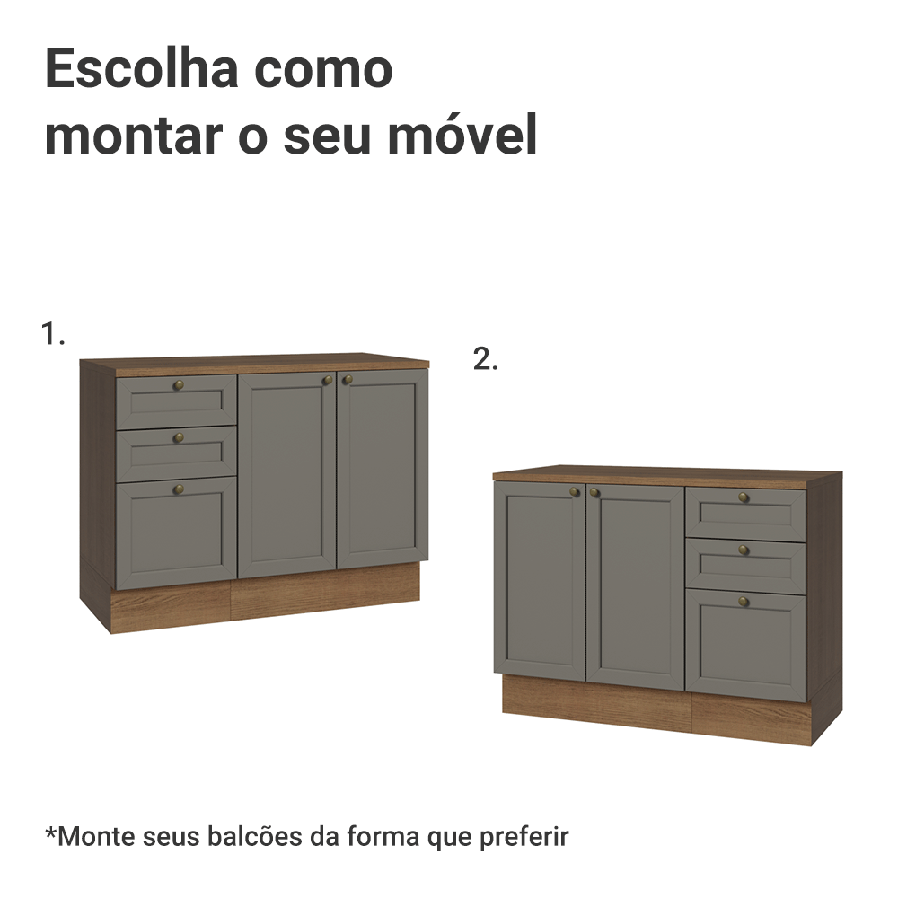 Conjunto Gabinete para Banheiro 110cm 3 Gavetas 3 Portas Rustic/Cinza Vik Madesa 01