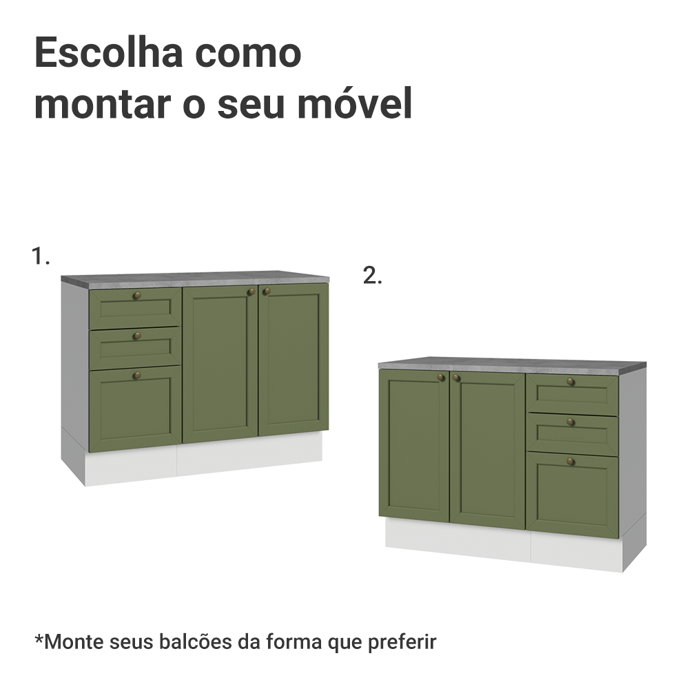 Conjunto Gabinete para Banheiro 110cm 3 Gavetas 3 Portas Branco/Verde Vik Madesa 01