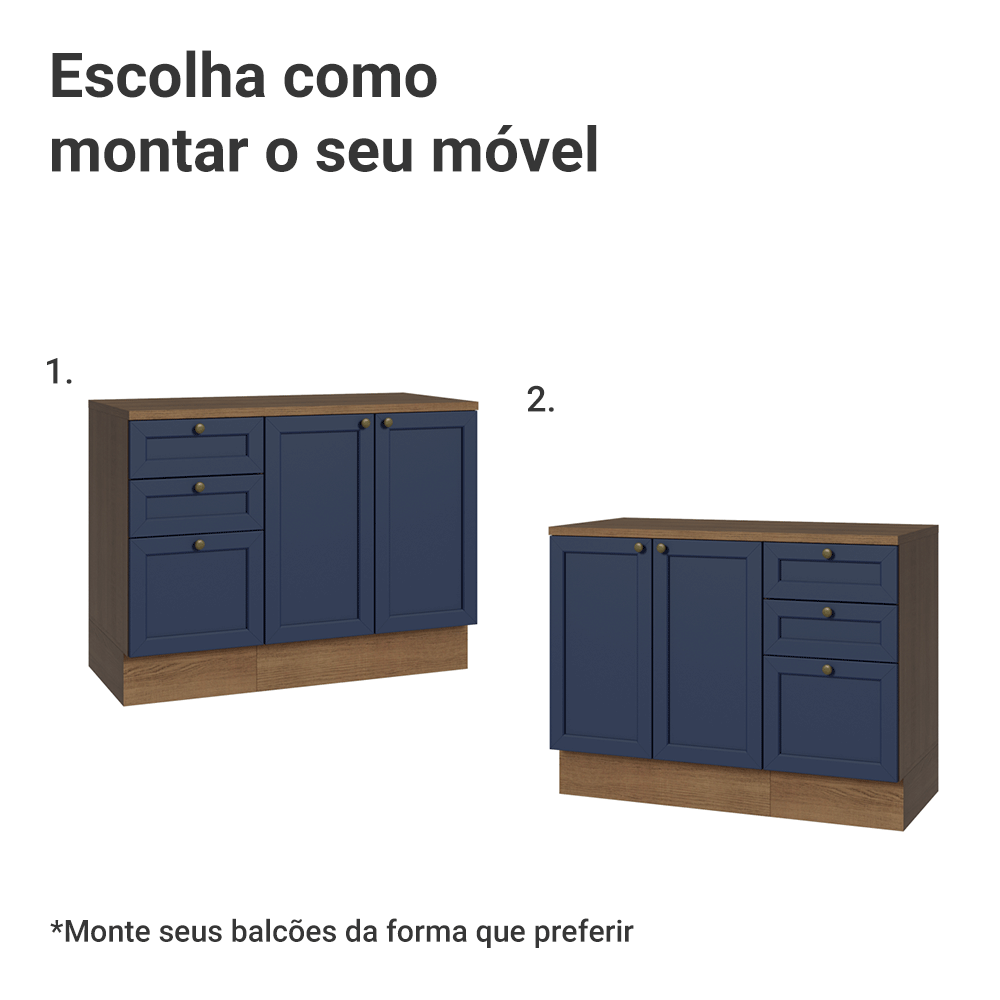 Conjunto Gabinete para Banheiro 110cm 3 Gavetas 3 Portas Rustic/Azul Vik Madesa 01
