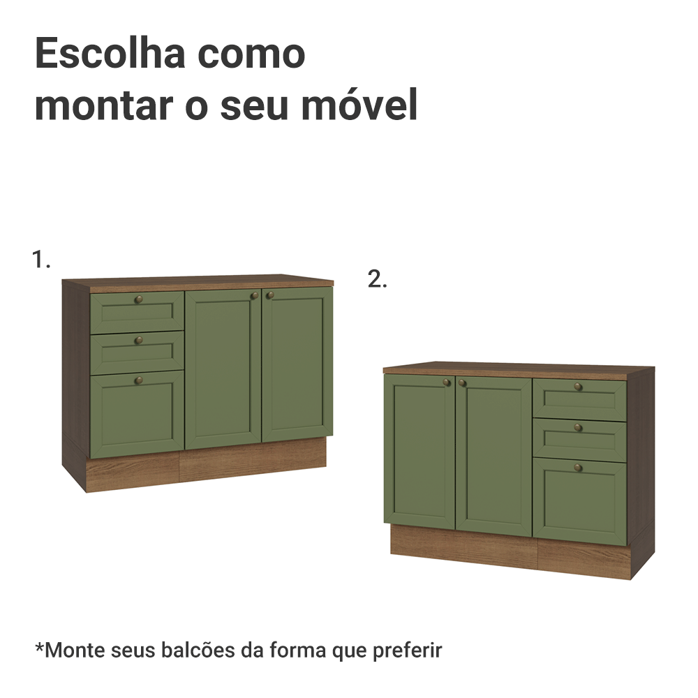 Conjunto Gabinete para Banheiro 110cm 3 Gavetas 3 Portas Rustic/Verde Vik Madesa 01