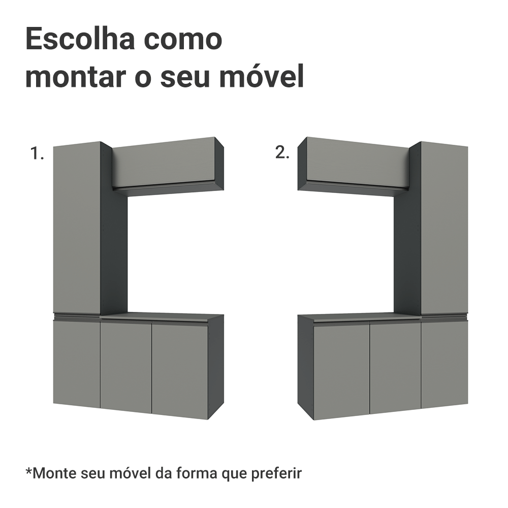 Conjunto Gabinete Suspenso para Banheiro 120cm 5 Portas Cinza Nice Madesa 02