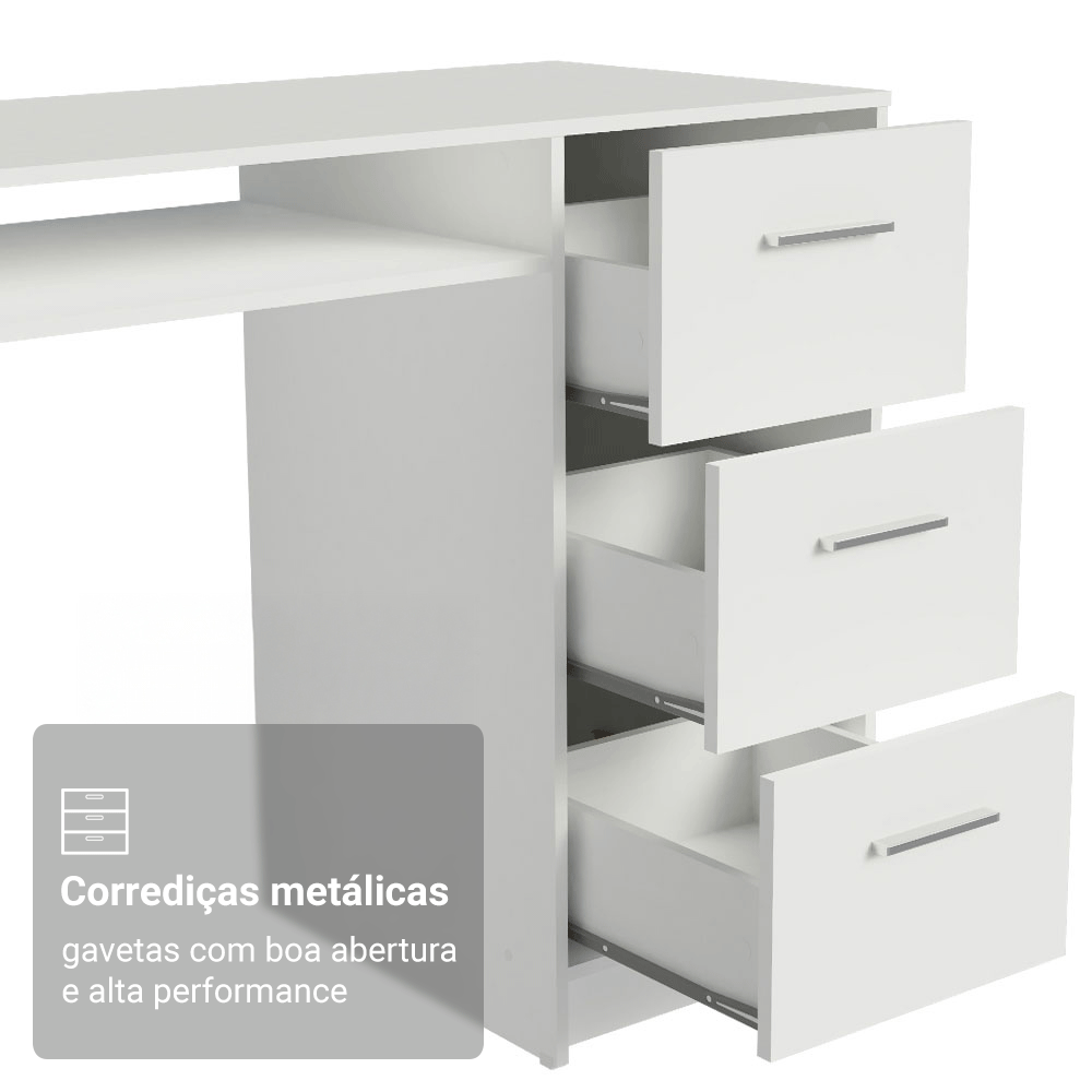 Escrivaninha Penteadeira 136cm 1 Porta 3 Gavetas Branco Madesa