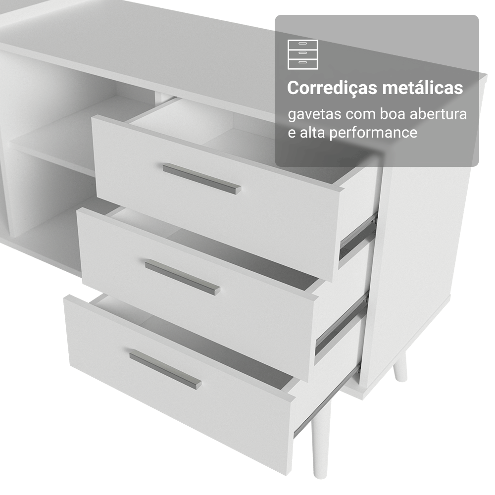 Escrivaninha Penteadeira de Canto 3 Gavetas Branco Madesa