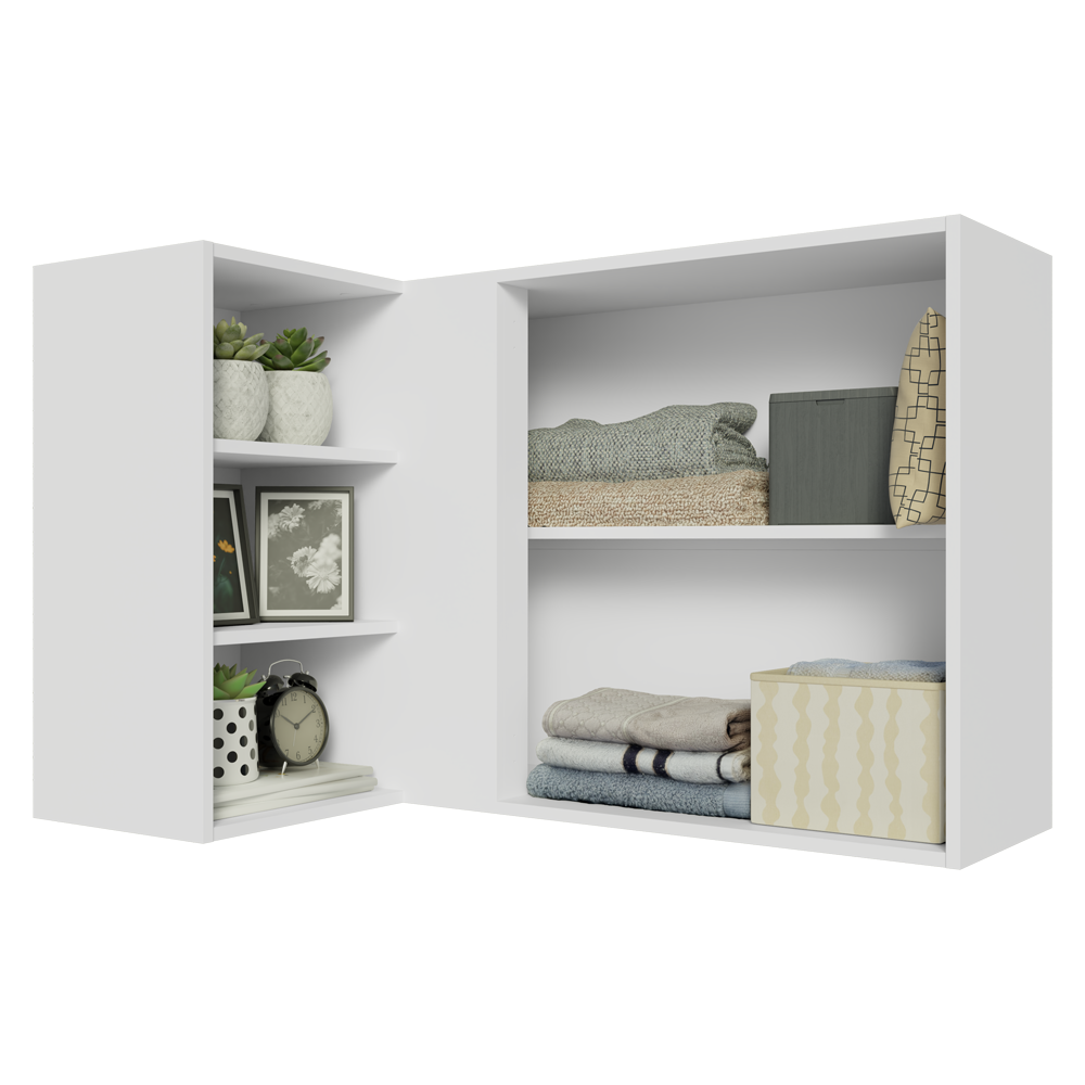 Armário Aéreo de Canto para Quarto 1 Porta e 3 Nichos Branco Neo Madesa