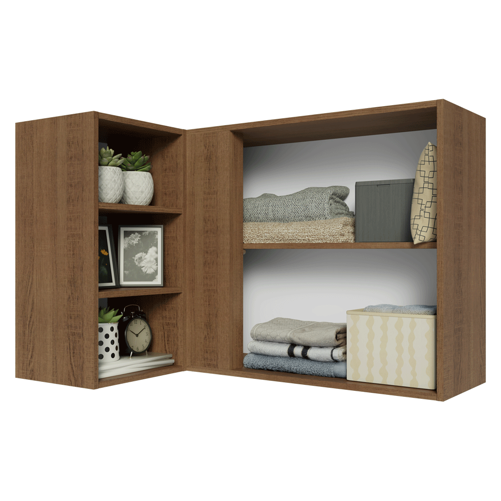 Armário Aéreo de Canto para Quarto 1 Porta e 3 Nichos Rustic Neo Madesa