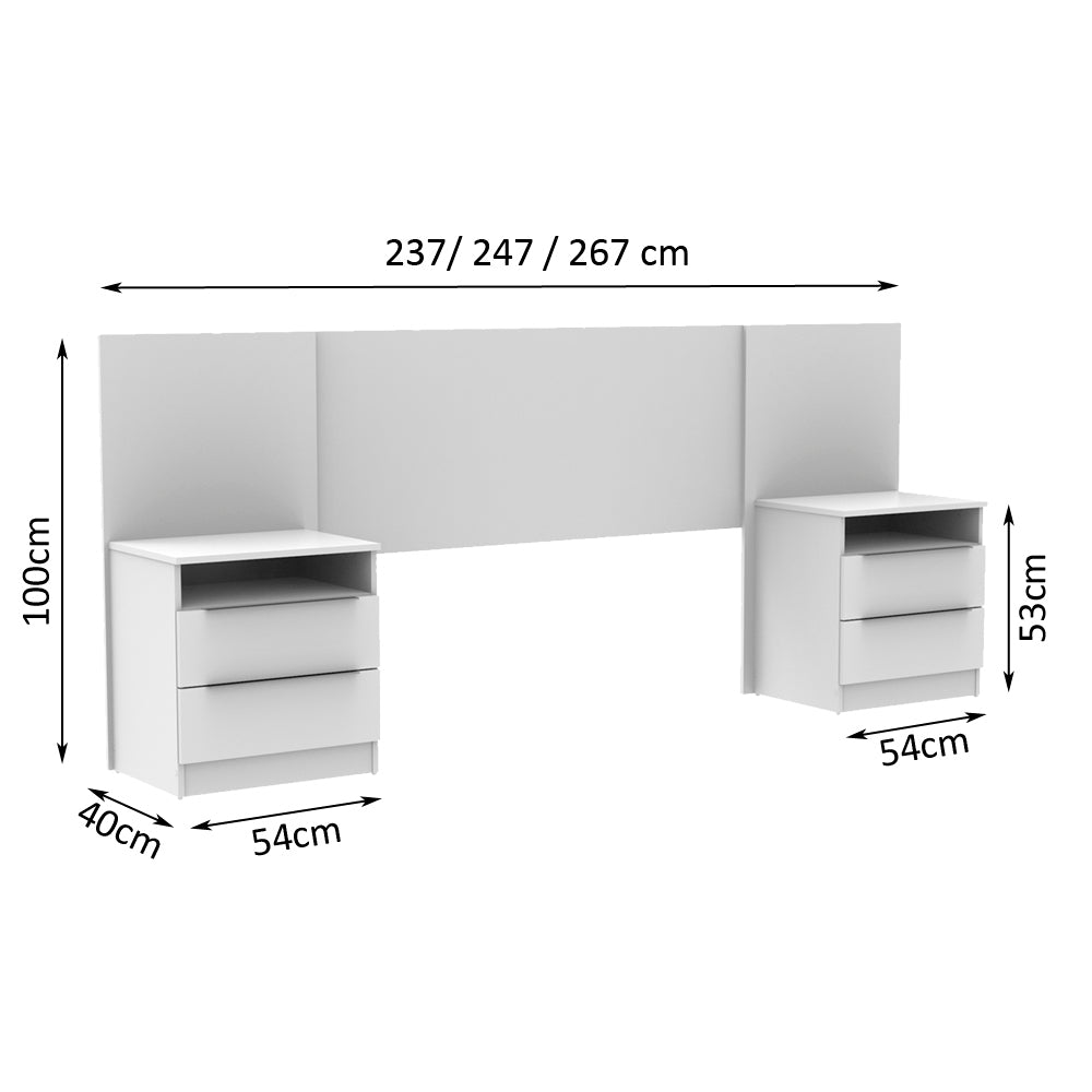 Quarto Completo com Guarda-Roupa Luke 2 Portas de Espelho e Cabeceira com 2 Mesas de Cabeceira Madesa Branco