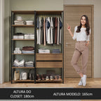 Guarda-Roupa Closet Modulado Valencia 2 Gavetas 129cm Rustic/Preto Madesa