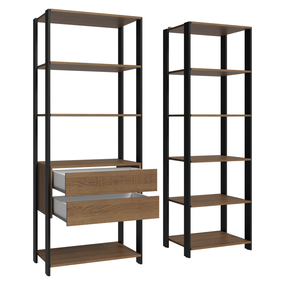 Guarda-Roupa Closet Modulado Valencia 2 Gavetas 9 Prateleiras 129cm Rustic/Preto Madesa