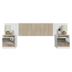 Cabeceira Extensível Estofada com 2 Mesas de Cabeceira Espelhadas Branco/Imperial Madesa