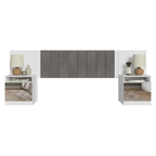 Cabeceira Extensível Estofada com 2 Mesas de Cabeceira Espelhadas Branco/Silver Madesa