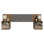 Cabeceira Extensível Estofada com 2 Mesas de Cabeceira Espelhadas Rustic/Silver Madesa