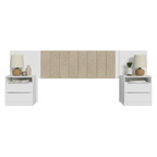 Cabeceira Extensível Estofada com 2 Mesas de Cabeceira Branco/Imperial Madesa