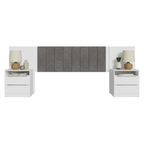 Cabeceira Extensível Estofada com 2 Mesas de Cabeceira Branco/Silver Madesa