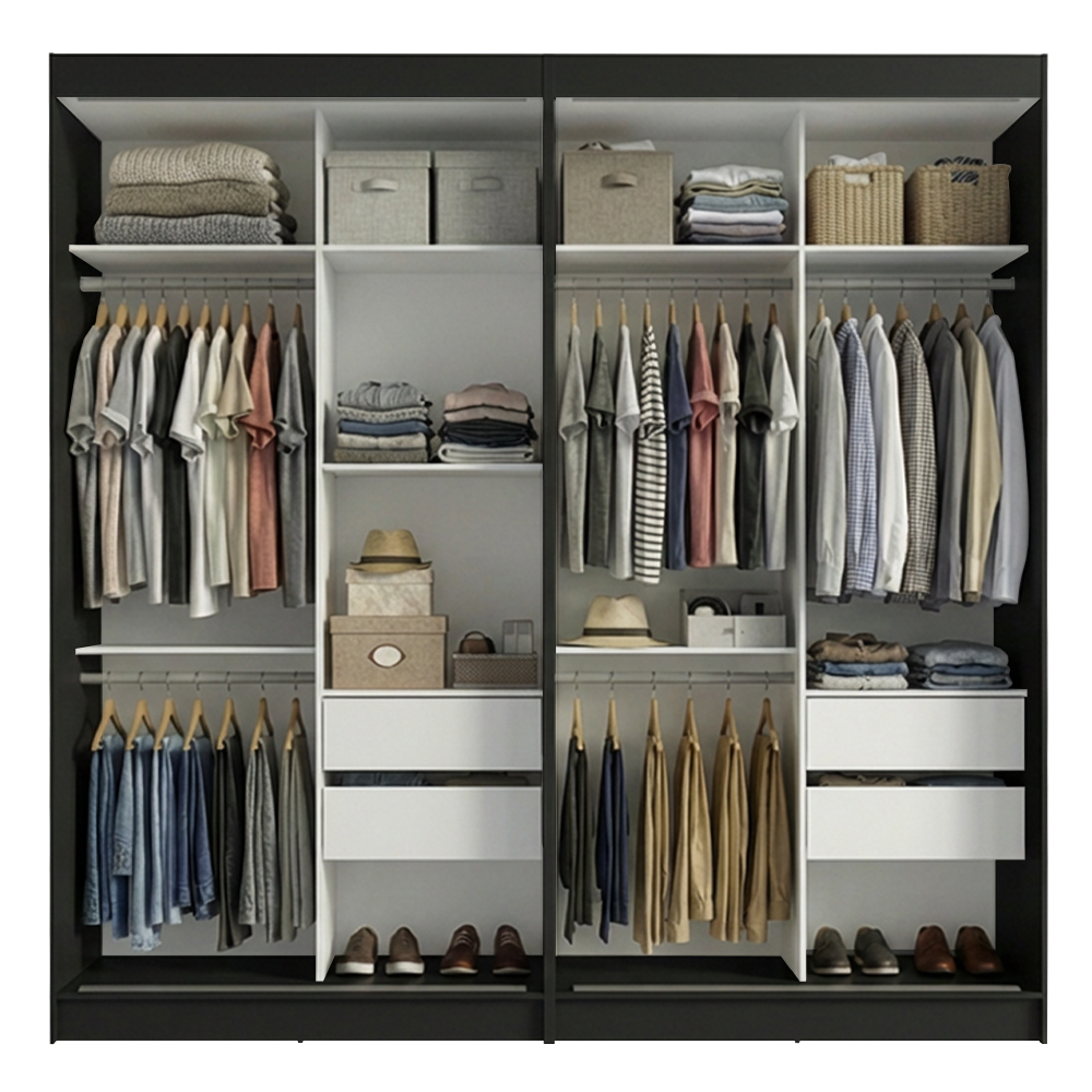 Conjunto 2 Guarda-Roupas 4 Portas de Correr Preto Tokio Madesa