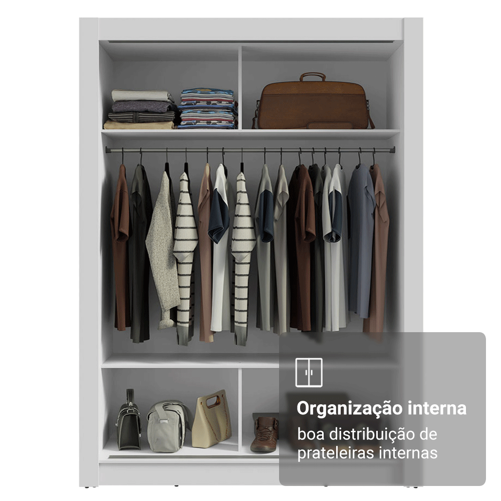 Conjunto Quarto Solteiro com Guarda-Roupa 2 Portas e Cômoda Branco Madesa