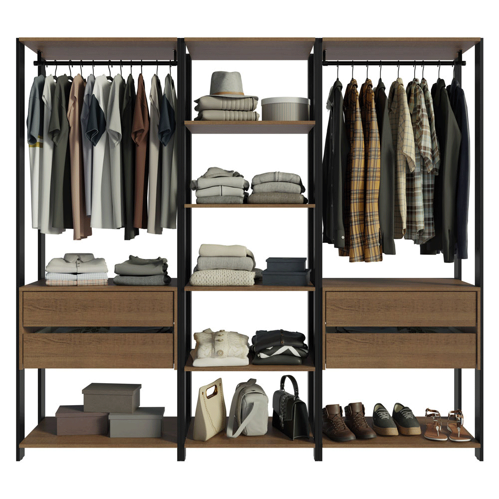 Guarda-Roupa Closet Modulado Valencia 4 Gavetas 199cm Rustic/Preto Madesa 02