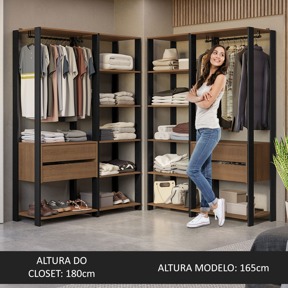 Guarda-Roupa Closet Modulado 4 Gavetas 258 cm Rustic/Preto Valencia Madesa 04