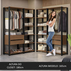 Guarda-Roupa Closet Modulado 4 Gavetas 258 cm Rustic/Preto Valencia Madesa 04