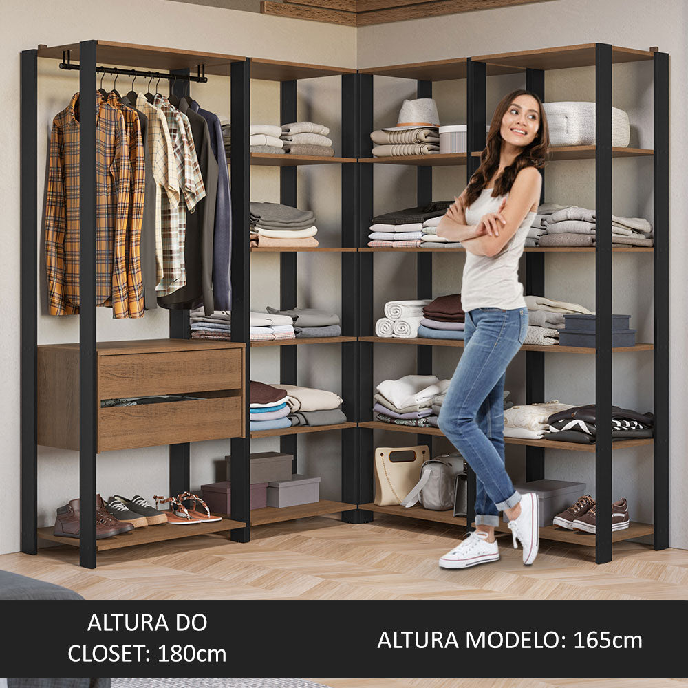 Guarda-Roupa Closet Modulado 2 Gavetas 247 cm Rustic/Preto Valencia Madesa
