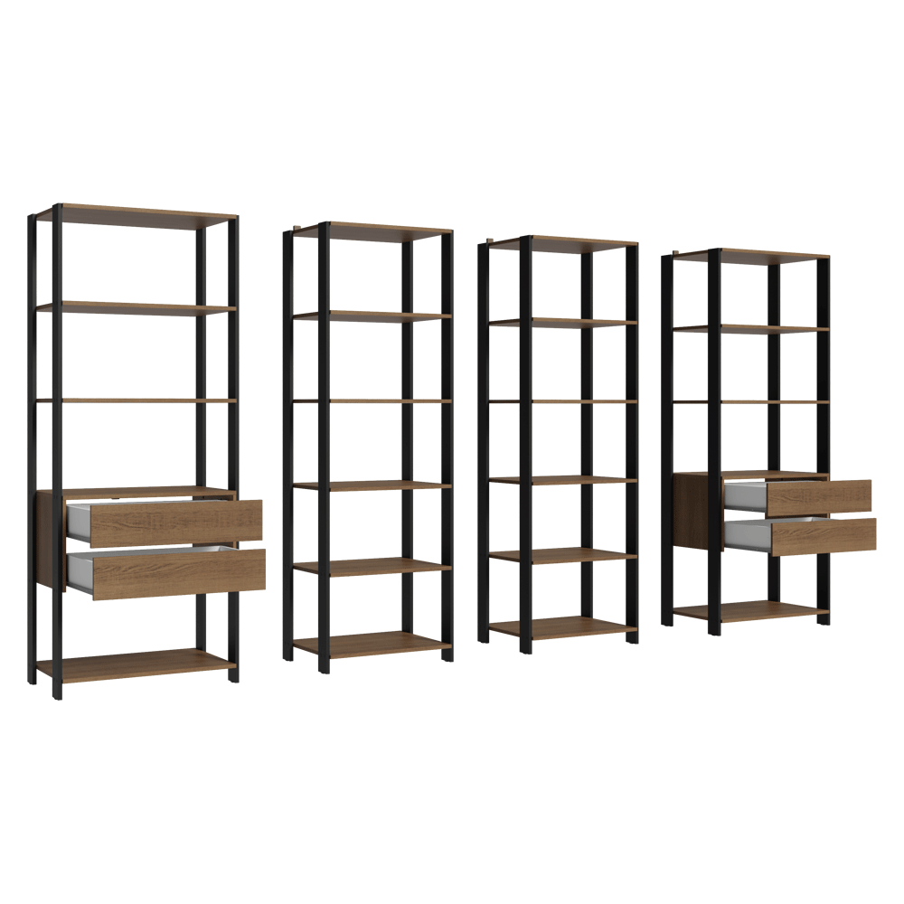 Guarda-Roupa Closet Modulado 4 Gavetas 18 Prateleiras 258cm Rustic/Preto Valencia Madesa