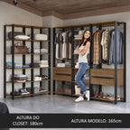 Guarda-Roupa Closet Modulado 4 Gavetas 317 cm Rustic/Preto Valencia Madesa