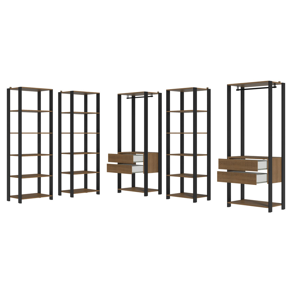 Guarda-Roupa Closet Modulado 4 Gavetas 317 cm Rustic/Preto Valencia Madesa