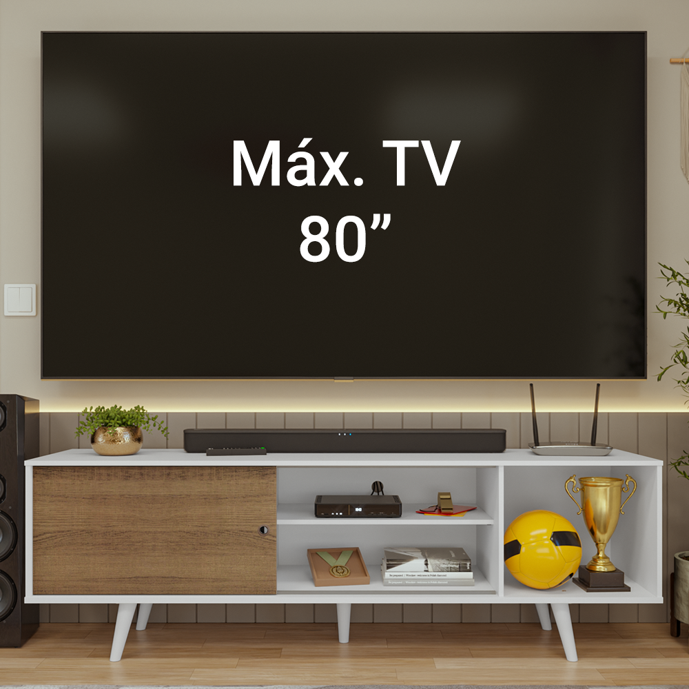 Rack para TV até 80 Polegadas 160cm Branco/Rustic com Pés Branco Torino Madesa