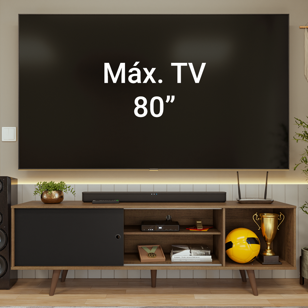 Rack para TV até 80 Polegadas 160cm com Pés Rustic/Preto Torino Madesa