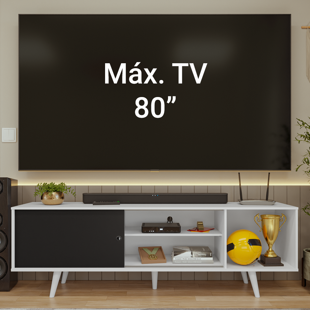 Rack para TV até 80 Polegadas 160cm com Pés Branco/Preto Torino Madesa