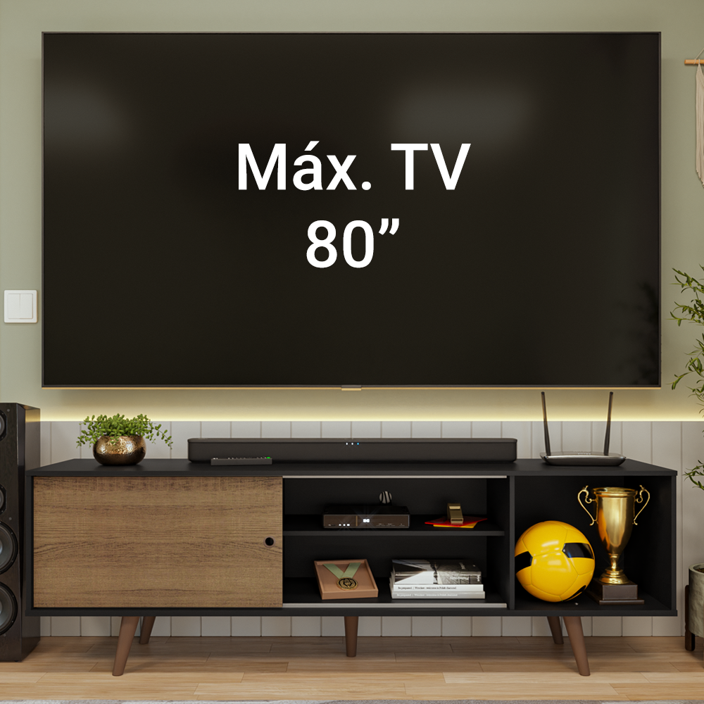 Rack para TV até 80 Polegadas 160cm Preto/Rustic com Pés Rustic Torino Madesa