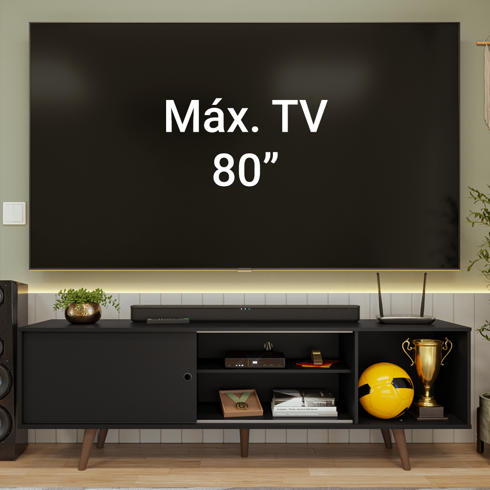 Rack para TV até 80 Polegadas 160cm com Pés Preto/Rustic Torino Madesa