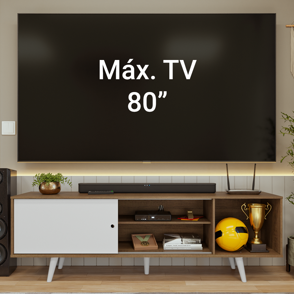 Rack para TV até 80 Polegadas 160cm com Pés Rustic/Branco Torino Madesa