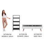 Rack para TV até 65 Polegadas Madesa Londres e Estante Escada Branco/Preto