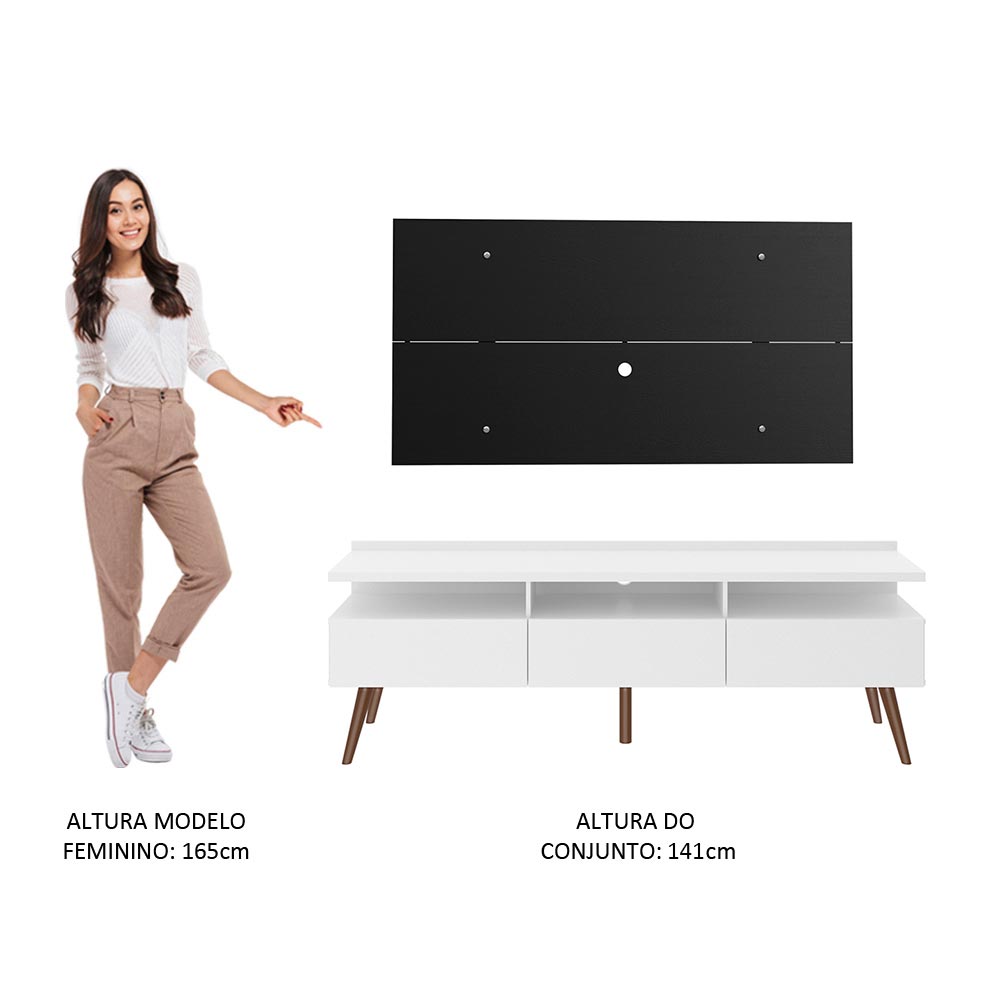 Rack Madesa Londres e Painel para TV até 55 Polegadas Branco/Preto