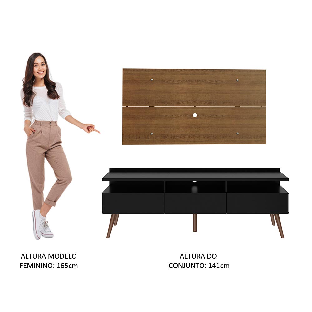 Rack Madesa Londres e Painel para TV até 55 Polegadas Rustic/Preto
