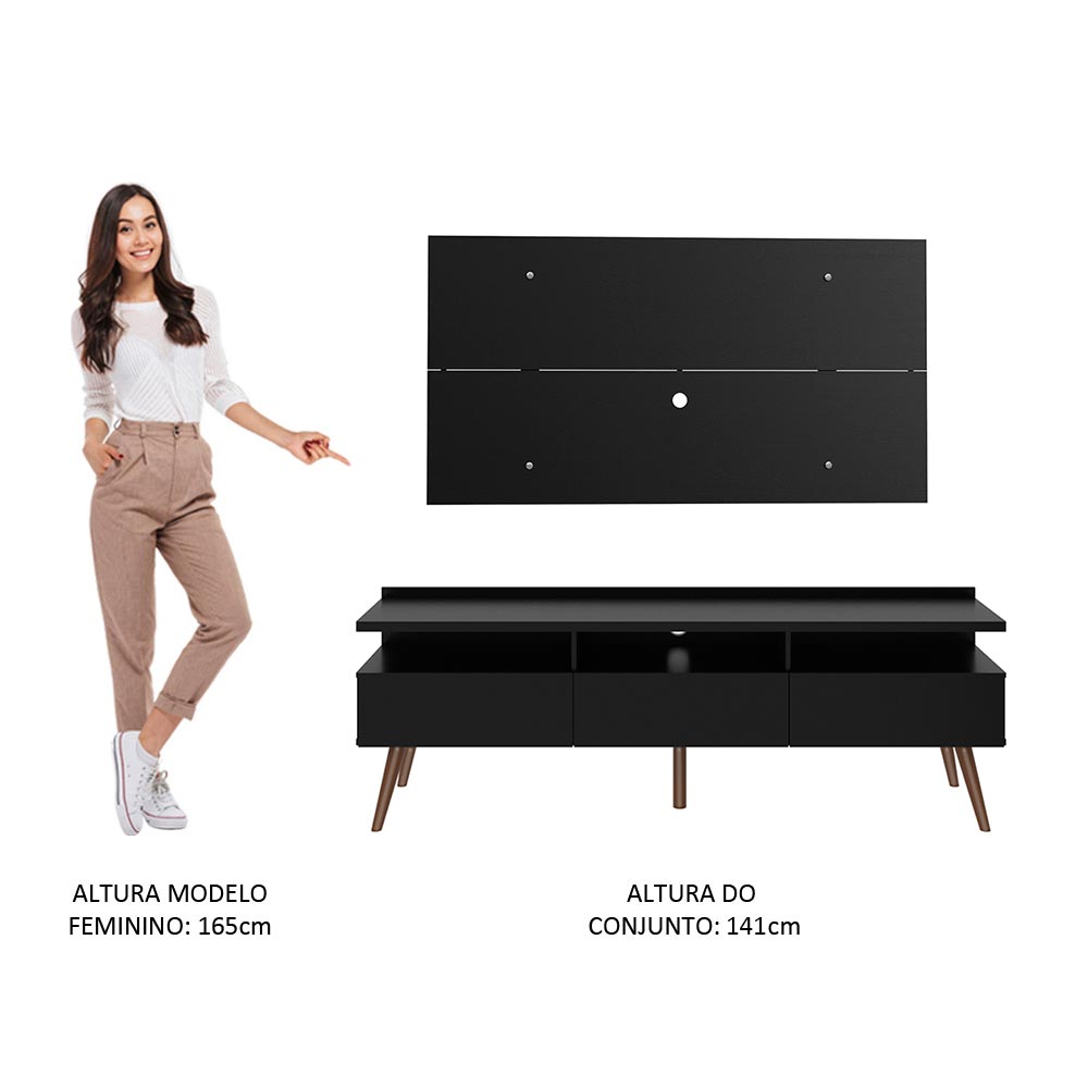 Rack Madesa Londres e Painel para TV até 55 Polegadas Preto