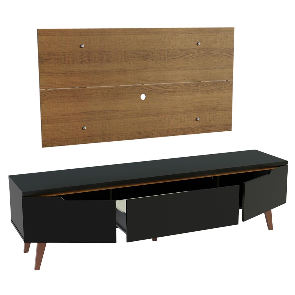 Rack Madesa Reims e Painel para TV até 55 Polegadas 2 Portas e 1 Gaveta Rustic/Preto
