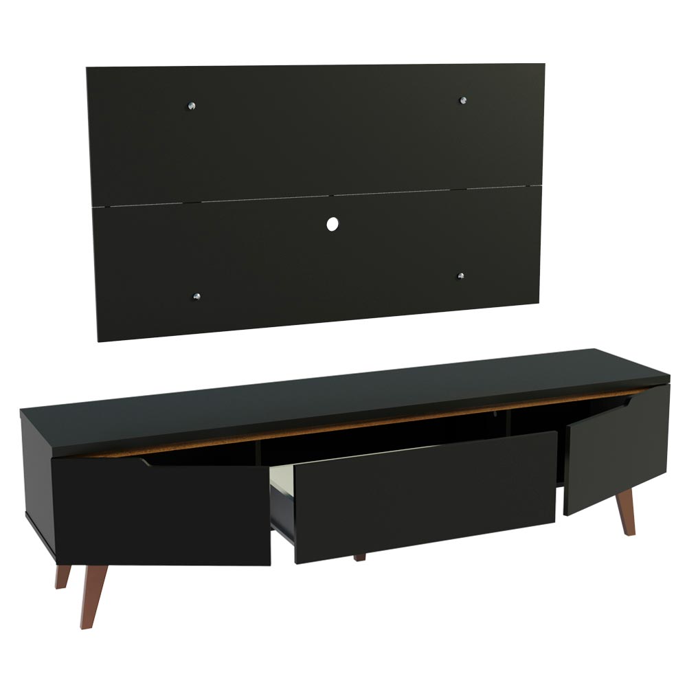 Rack Madesa Reims e Painel para TV até 55 Polegadas 2 Portas e 1 Gaveta Preto