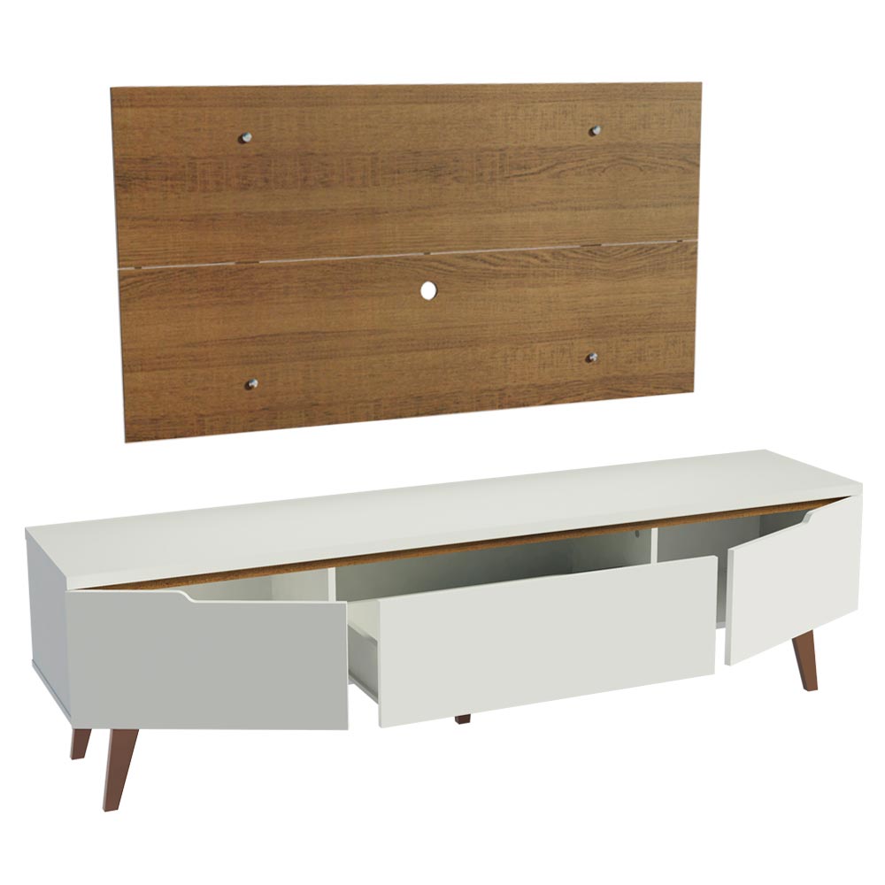 Rack Madesa Reims e Painel para TV até 55 Polegadas 2 Portas e 1 Gaveta Branco/Rustic