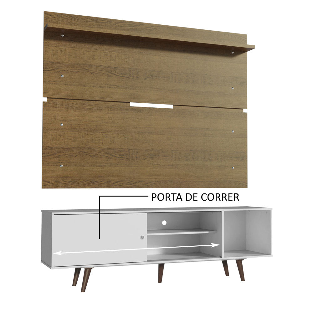 Rack Madesa Dubai e Painel para TV até 65 Polegadas com Pés Branco/Rustic 095Z