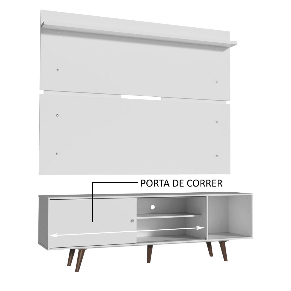 Rack Madesa Dubai e Painel para TV até 65 Polegadas com Pés Branco/Rustic 099B