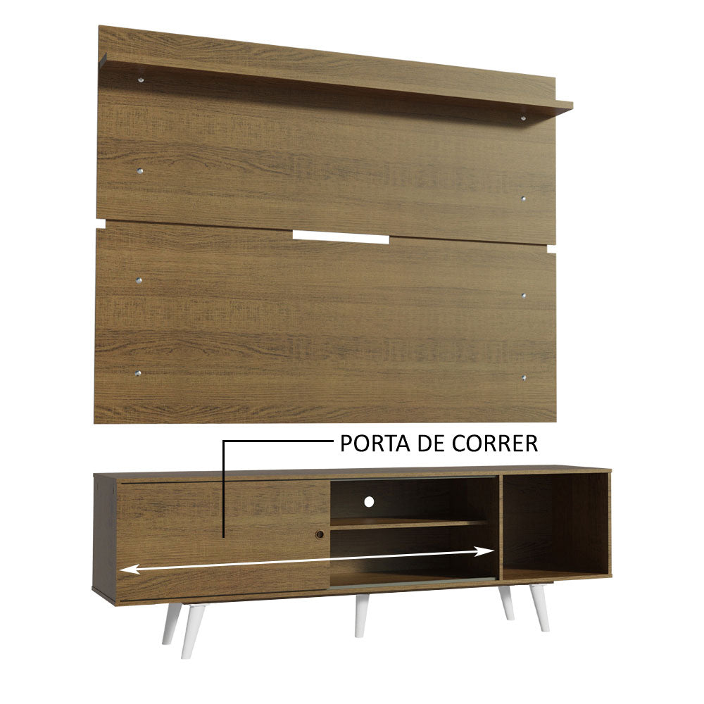 Rack Madesa Dubai e Painel para TV até 65 Polegadas com Pés Rustic/Branco 5Z6E