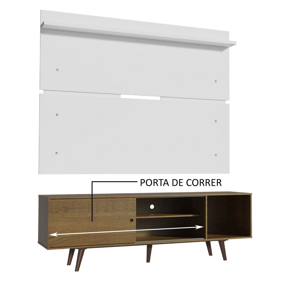 Rack Madesa Dubai e Painel para TV até 65 Polegadas com Pés Rustic/Branco 5Z9B