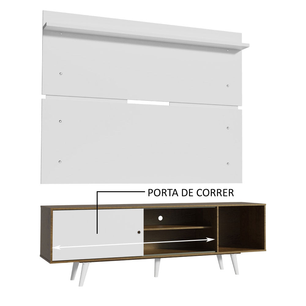Rack Madesa Dubai e Painel para TV até 65 Polegadas com Pés Rustic/Branco 6E09