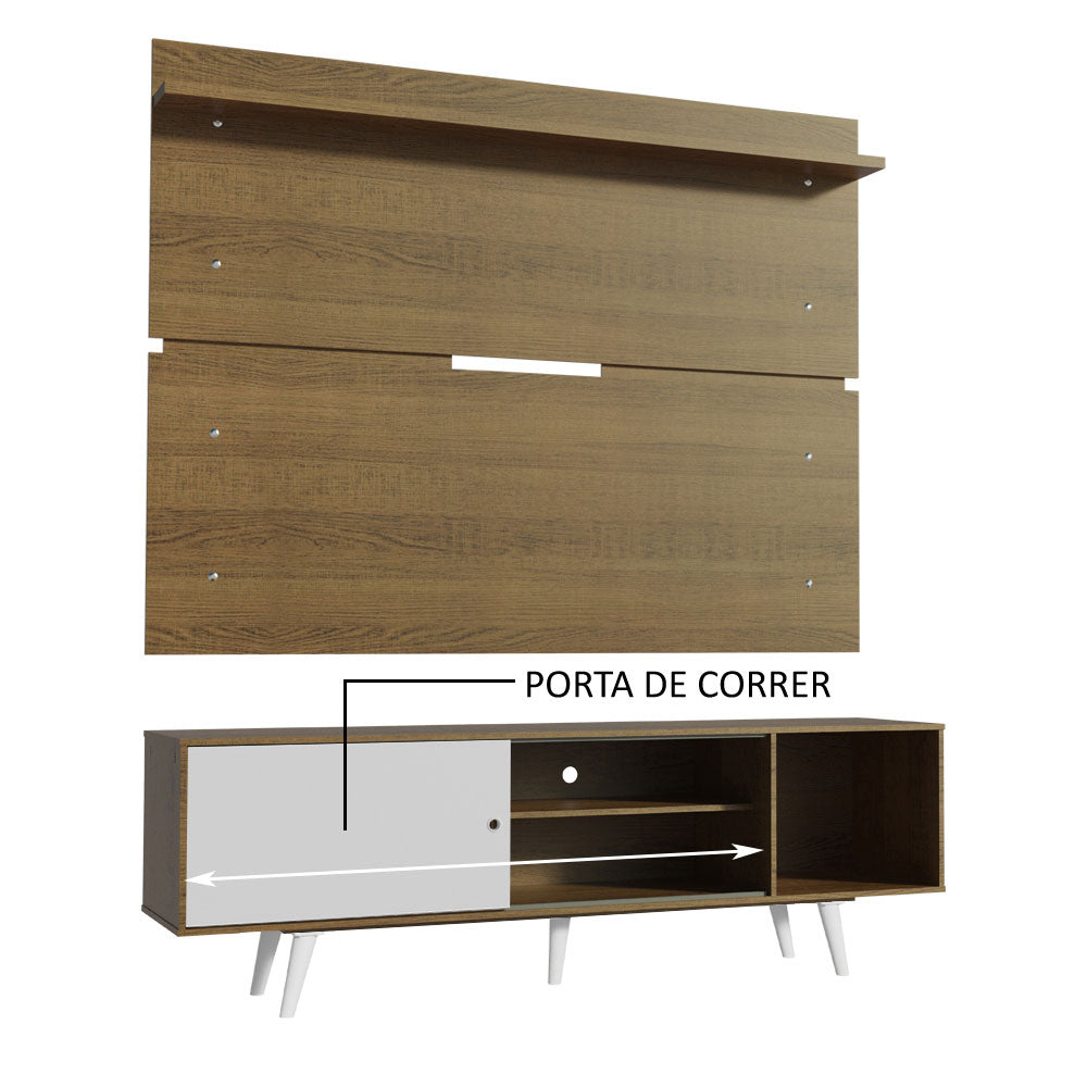 Rack Madesa Dubai e Painel para TV até 65 Polegadas com Pés Rustic/Branco 6E6E